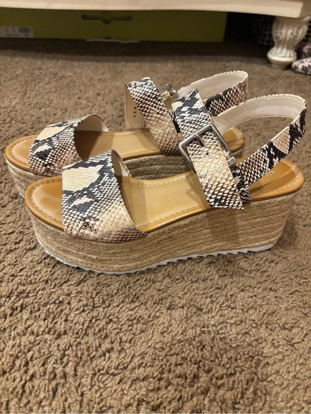 Snake-Print Espadrille Platform Sandals in Beige/Black
